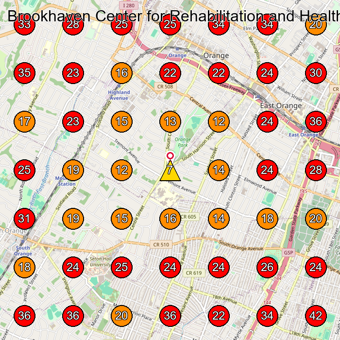 Brookhaven Center for Rehabilitation and Healthcare GeoGrid visibility map for Nursing Home in Newark